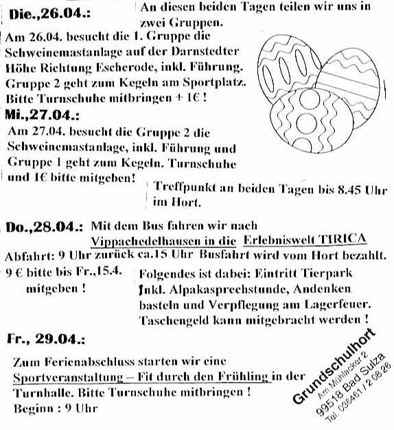 Angebote des Hort in der 2. Osterferienwoche 2011